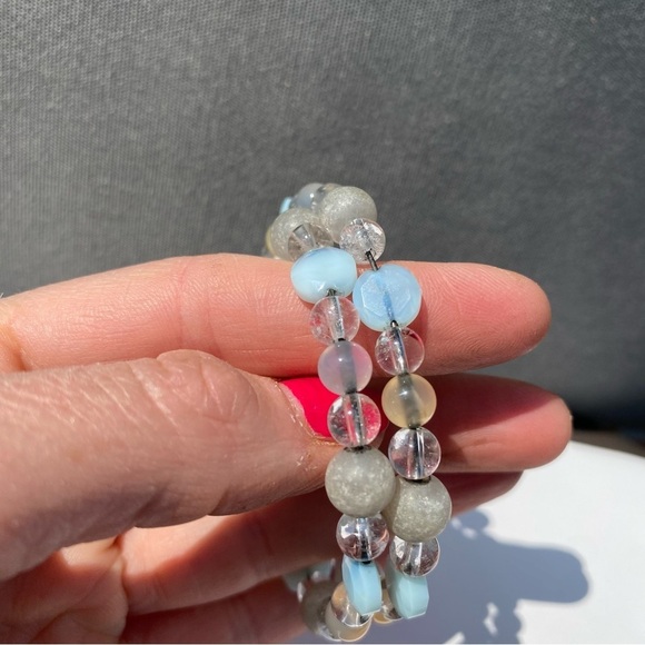 Jewelry - Blue tears/aquamarine Moonstone White Crystal Wrap Stretchable Bracelet